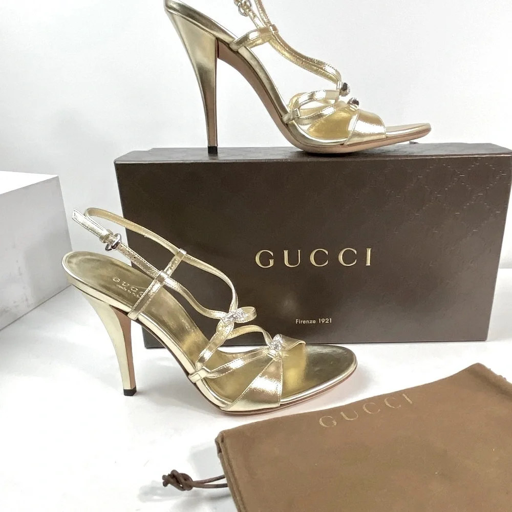 NWT Gucci crystal gold Milady sandals 7.5